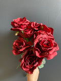 New burgundy 9 head Roses Artificial Flower large sweet rose