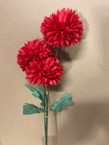 New red Pom Artificial Filler Flower 3 head spray