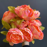 Coral FABRIC ARTIFICIAL PEONIES PEONY BUNCH