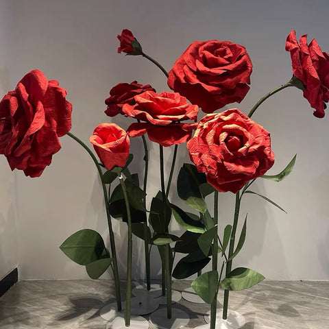 Giant red rose on stand set of 3