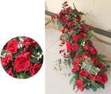 Red Table Runner Artificial Flower Rose Hydrangea Arrangement