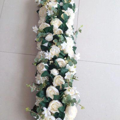 White Table Runner Artificial Flower Rose Hydrangea Arrangement